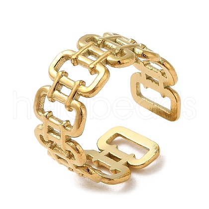 304 Stainless Steel Hollow Rectangle Open Cuff Rings for Women RJEW-D012-05G-1