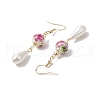 Round with Flower Pattern Porcelain Ceramic Dangle Earrings EJEW-JE06347-04-4