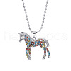 Alloy Colorful Rhinestone Horse Pendant Necklaces for Kid FS-WG0E39F-01-2