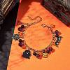 Halloween Natural Lava Rock and Glass Charms Bracelets BJEW-TA00475-2