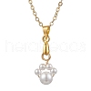 Shell Pearl 6mm Round Beaded Paw Print Pendant Necklaces NJEW-JN05171-03-2
