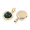 Brass Pave Synthetic Malachite Flat Round Charms KK-U043-42G-C-2