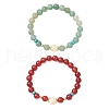 Natural Carnelian and Natural Green Aventurine Stretch Bracelets BJEW-JB11968-2