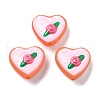 Handmade Lampwork Enamel Beads Heart with Flower LAMP-V001-06C-1