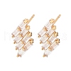 Rhombus Brass Micro Pave Clear Cubic Zirconia Stud Earrings for Women EJEW-G428-04G-4