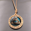 Flat Round with Eye of Horus Pattern Alloy & Glass & Wood Pendant Necklaces FS-WG5F061-01-3