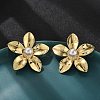 Brass ABS Plastic Imitation Pearl Flower Stud Earrings EJEW-S258-02G-1