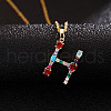 Brass Pave Colorful Cubic Zirconia Initial Pendant Necklaces for Women FS-WG659DF-08-1