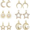SUPERFINDINGS 12Pcs 6 Style Brass Cubic Zirconia Charms ZIRC-FH0001-36-1