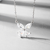 Elegant 925 Sterling Silver Pave Clear Cubic Zirconia Butterfly Pendant Necklaces for Women's Vacation TG1092-1