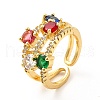 Colorful Glass Open Cuff Ring with Cubic Zirconia KK-H439-05G-1