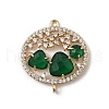 Brass Micro Pave Clear Cubic Zirconia and Glass Oval Connector Charms KK-I276-31G-A-2