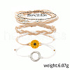 4Pcs Flower with Ring Alloy & Wax Cord Braided Bead Bracelets Set FS-WG10F8B-09-2
