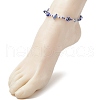 Natural Blue Aventurine(Dyed & Heated) Chip & Resin Evil Eye & Glass Seed Beaded Anklets for Women AJEW-AN00694-2
