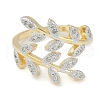 Leaf Brass Micro Pave Clear Cubic Zirconia Cuff Ring for Women RJEW-Q819-24G-2