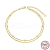925 Sterling Silver Double Layered Cable Chain Anklet with Beads for Women AJEW-F162-005G-2