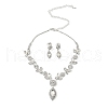 Leaf Brass Rhinestone Stud Earrings & Pendant Necklaces Set for Women SJEW-M102-01S-2