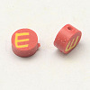 Handmade Polymer Clay Flat Round with Capital Letter Beads CLAY-Q209-6mm-M-2