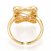 Brass Micro Pave Clear Cubic Zirconia Cuff Rings for Women KK-T074-12G-3
