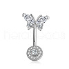 Brass Clear Cubic Zirconia Butterfly Curved Barbell Belly Rings WG440FB-01-2