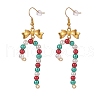Glass Christmas Candy Cane with Alloy Bowknot Dangle Earrings EJEW-JE04971-01-1