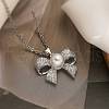 Brass Micro Pave Clear Cubic Zirconia Bowknot Pendant Necklaces NJEW-C054-04P-1