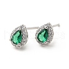 Green Cubic Zirconia Teardrop Stud Earrings EJEW-F288-20P-1