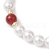 3Pcs Shell Pearl Bead & Natural Carnelian & Dyed Lapis Lazuli & Tiger Eye Round Beaded Stretch Bracelets for Women BJEW-JB11937-6