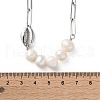 304 Stainless Steel Shell & Natural Pearl Beads Paperclip Chain Necklaces for Women NJEW-A045-17P-5
