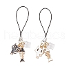 2Pcs Alloy Enamel Cat & Fishbone Charm Mobile Straps HJEW-JM03344-2