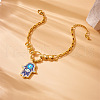 Hamsa Hand with Evil Eye Stainless Steel Enamel Pendant Necklaces & Charm Bracelets & Hoop Earrings Sets FS-WG4E92D-01-3
