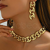 Heart Alloy Curb Chain Necklaces & Stud Dangle Earrings Sets FS-WGC8E38-01-3