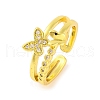 Butterfly Brass Micro Pave Clear Cubic Zirconia Open Cuff Rings for Women RJEW-U003-06G-1