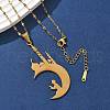 304 Stainless Steel Hollow Moon with Castle and Prayer Pendant Necklaces for Ramadan & Eid Mubarak NJEW-D318-05G-3