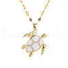 Brass White Enamel Turtle Pendant Dapped Chain Necklaces for Women FJ9996-1-4