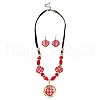Rhombus with Tartan Pattern Acrylic Pendant Necklaces & Dangle Earrings Sets FS-WG95887-01-5