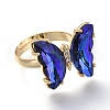 Adjustable Brass Glass Finger Rings RJEW-P148-A01-17-2