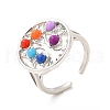 Colorful Resin Beaded Tree of Life Open Cuff Ring RJEW-G274-02P-1