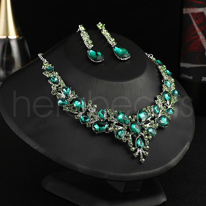 Teardrop Alloy Rhinestone Pendant Necklaces & Stud Dangle Earrings Sets WGA4CA9-02-1