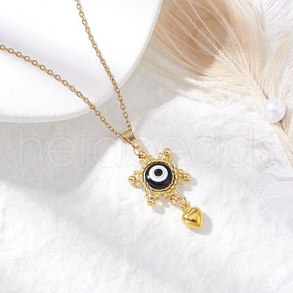 Glass Seed Beads & Resin Evil Eye Sun Heart Pendant Necklaces NJEW-MZ00100-1