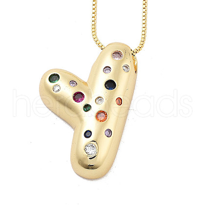 Brass Micro Pave Cubic Zirconia Letter Pendant Necklaces KK-Z069-01G-Y-1