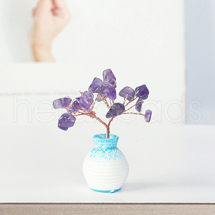 Resin Vase with Natural Amethyst Chips Tree Ornaments BOHO-PW0001-086B-07-1