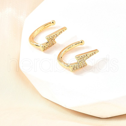 Brass Micro Pave Clear Cubic Zirconia Cuff Earrings EJEW-F370-22G-1