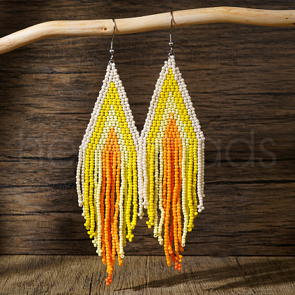 Bohemian Handmade Glass Seed Beads Tassel Dangle Earrings AE7424-3-1