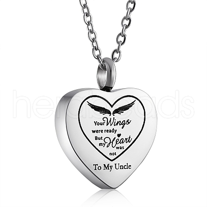 Stainless Steel Heart Urn Ashes Pendant Necklace NJEW-SZ0001-60B-1