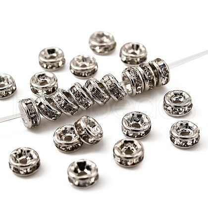 Rack Plating Brass Crystal Rhinestone Rondelle Space Beads RB-D303-P-1