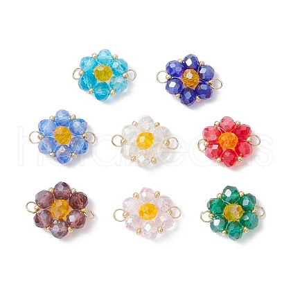 8Pcs 8 Colors Glass Connector Charms PALLOY-MZ00726-1