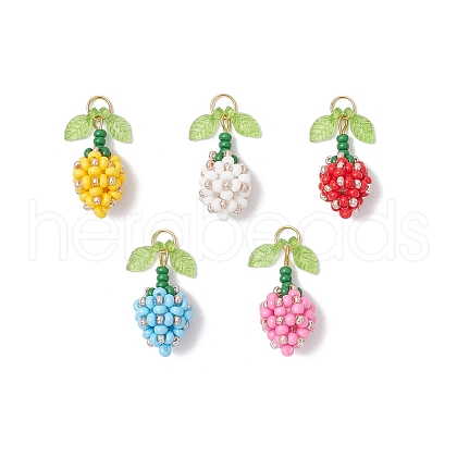 Glass Seed Beaded Flower Bud Pendants PALLOY-MZ00759-1