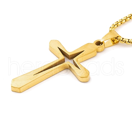 Cross 201 Stainless Steel Pendant Necklaces NJEW-F320-02G-1