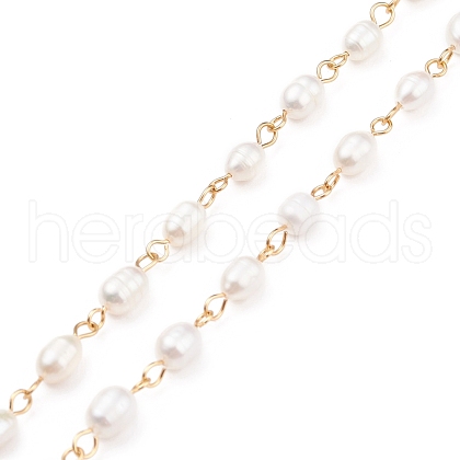 Handmade Natural Freshwater Pearl Beaded Chains AJEW-JB01087-1